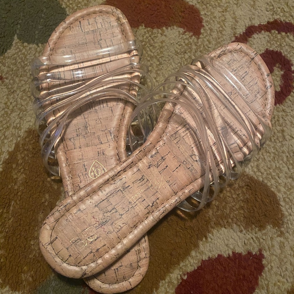 BC Footwear VEGAN Clear-Strap Cork-Effect Slide Sandals - Neutral Tan